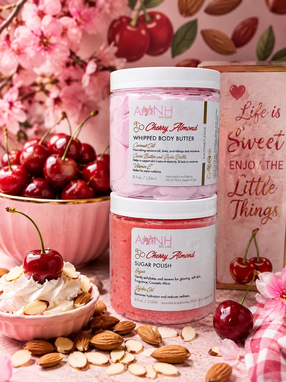 Aminnah Cherry Almond Body Care Duo Body Butter & Body Sugar Polish 🍒